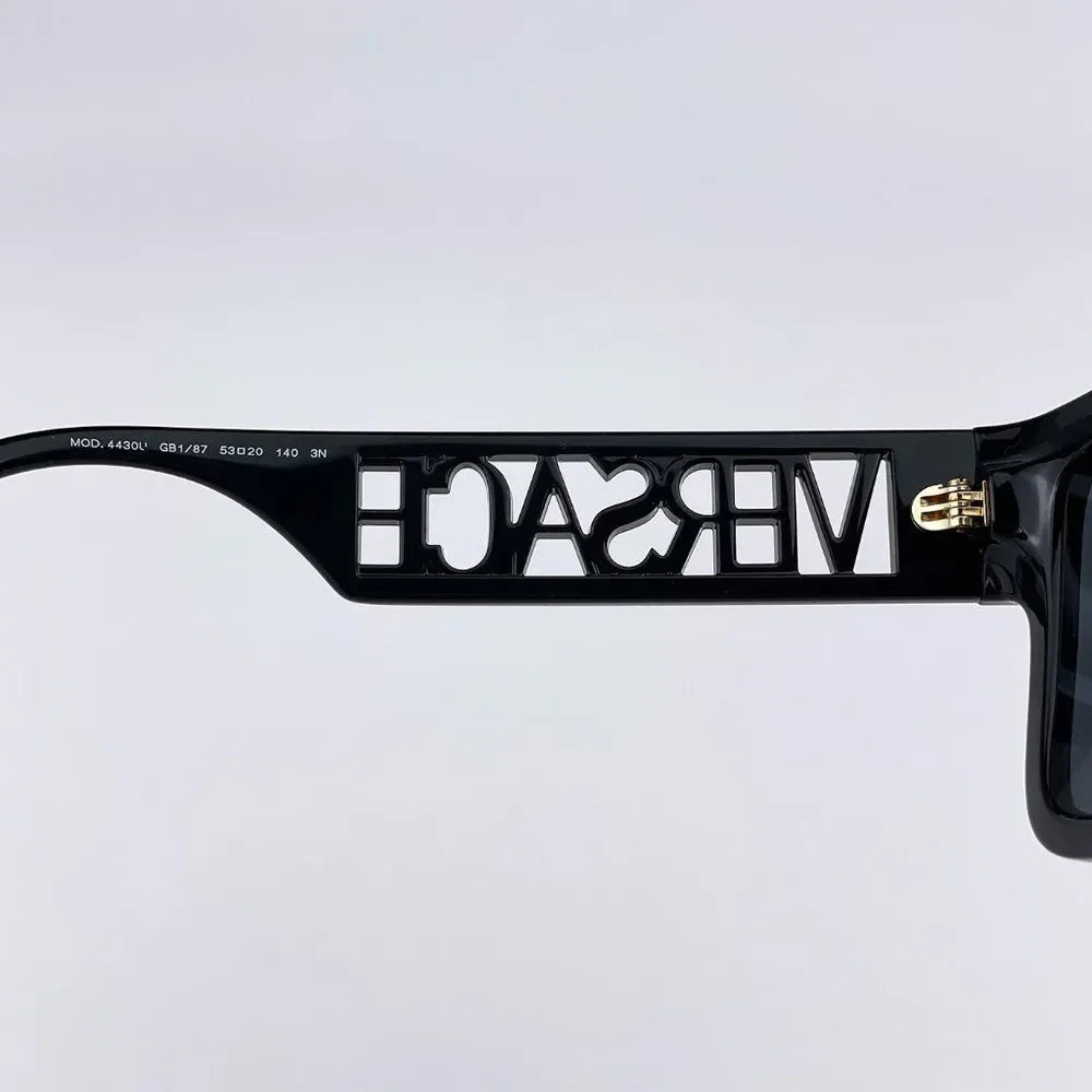 Versace VE4430U GB1/87 BRAND NEW Sunglasses Black Grey Frame Logo Square Unisex